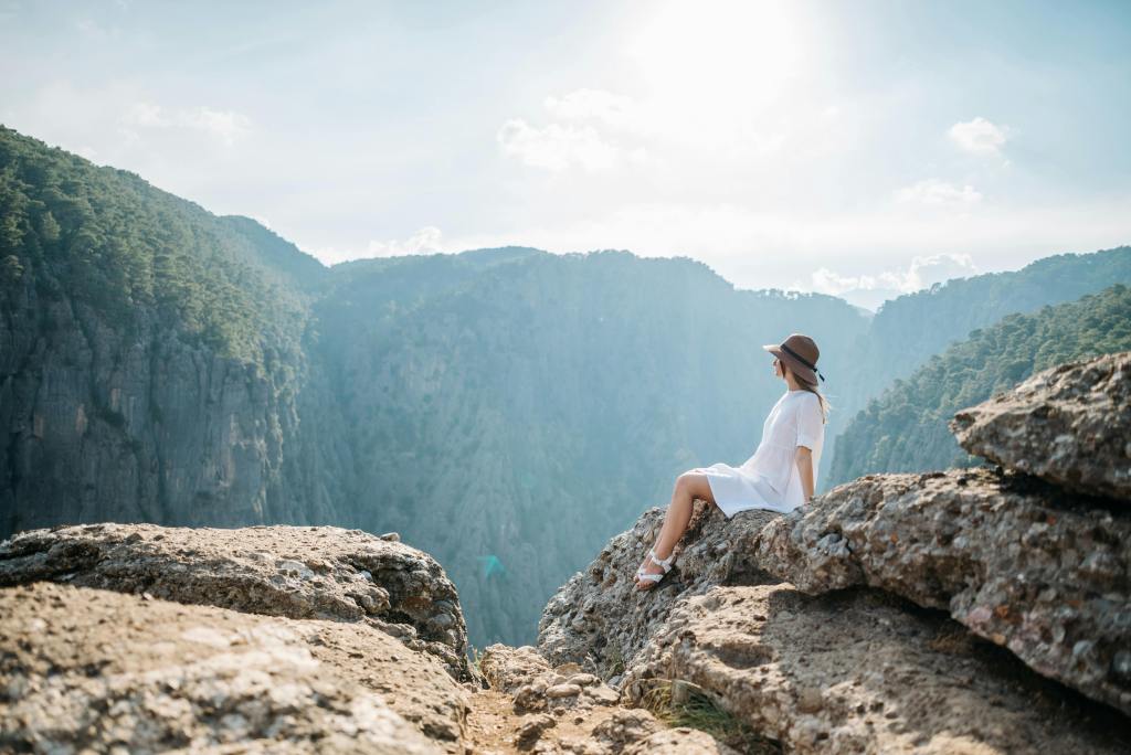 A woman traveling alone safely.