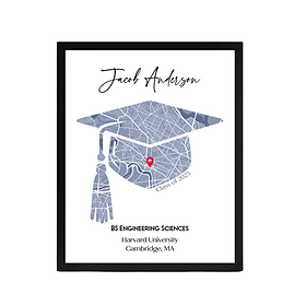 Custom Artwork personalized  for your graduate by Ry Memories featuring a graduation cap which is made up by a map of the university. 