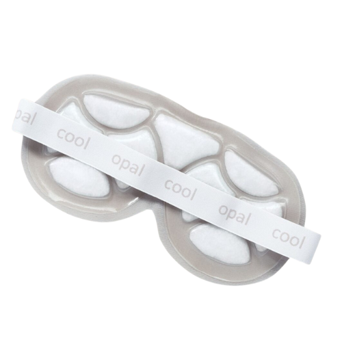 Cooling eye mask designed to provide relief from headaches and hot flashes, featuring a soft strap for comfortable wear.