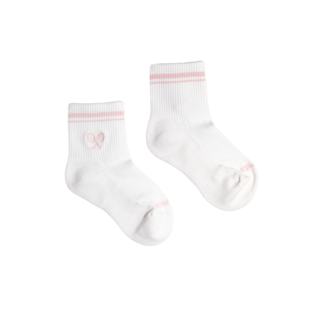 quarter socks from The Court with pink lines and a pink tennis racket.