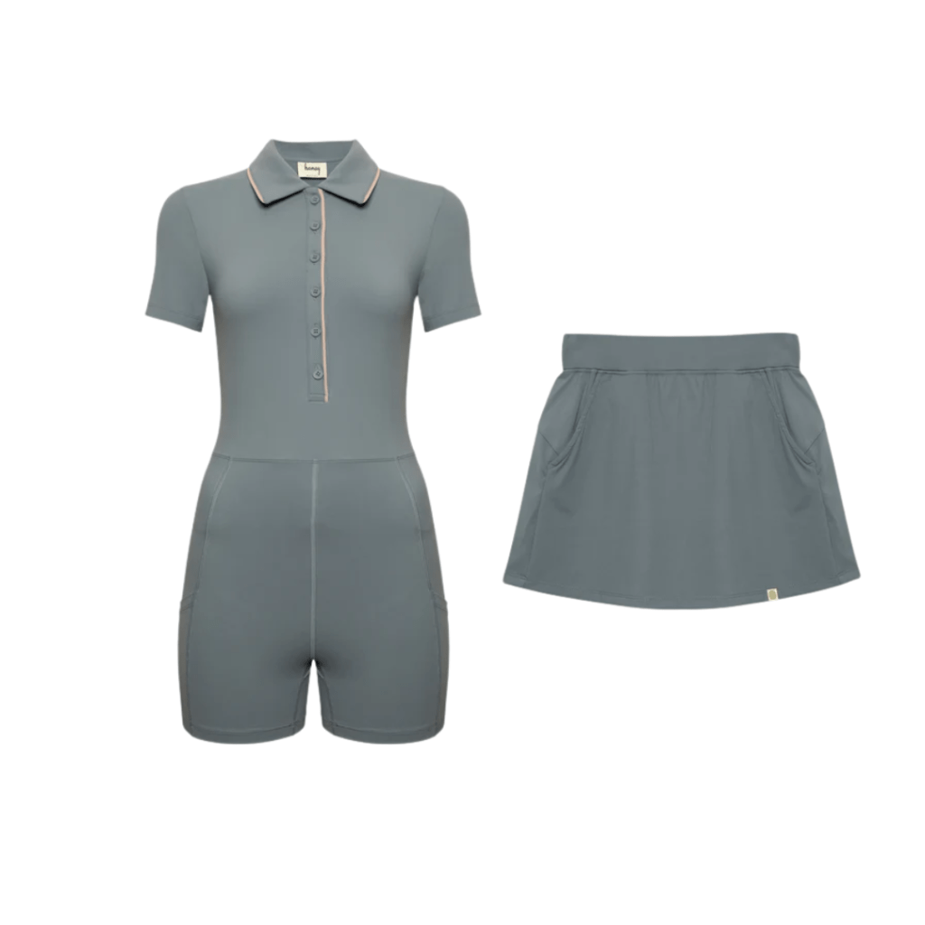 A sleek, coordinated set by Honey made from smooth, gently compressive fabric for a flattering silhouette and unrestricted movement.
