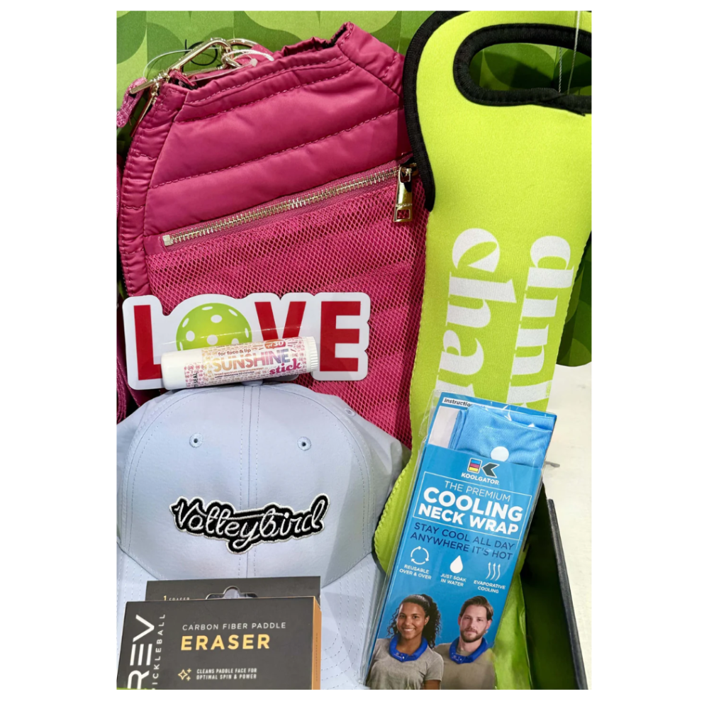 A curated mystery box packed with pickleball-themed goodies from Volleybird